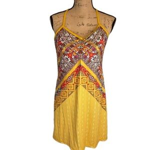 Prana Yellow and Red Patterned Midi Dress